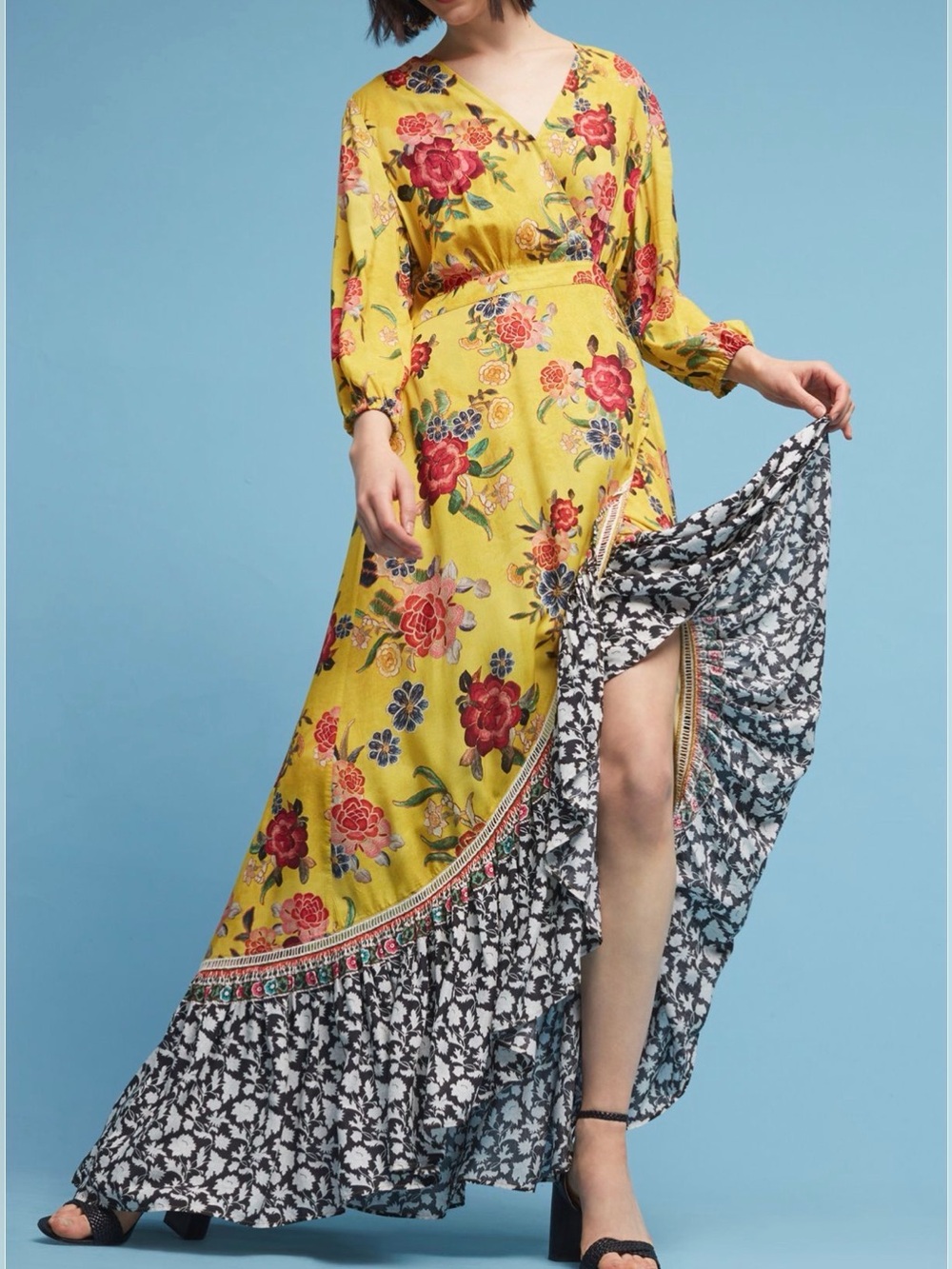 Farm Rio Sunlit Floral Maxi Dress Yellow Mixed Floral Size Medium